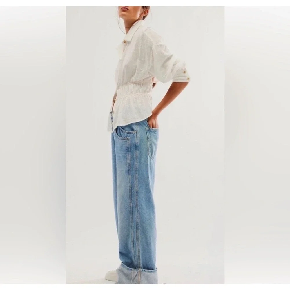 NWT We The‎ Free Final Countdown Jeans Women 31 Blue Low Rise Cuffed Boyfriend